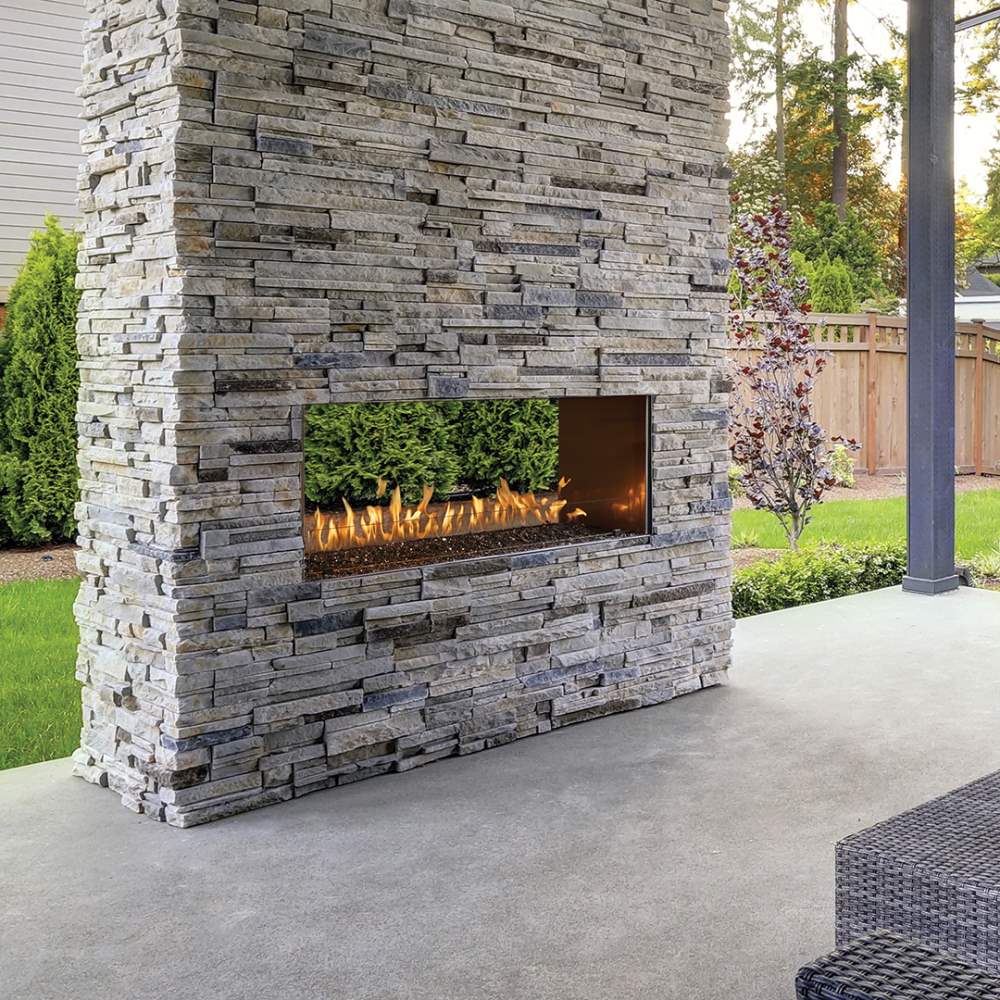 Stone Linear See-Thru Fireplace