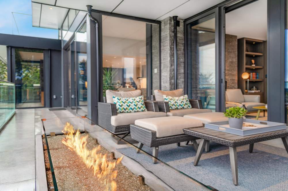 Linear Outdoor Fireplace